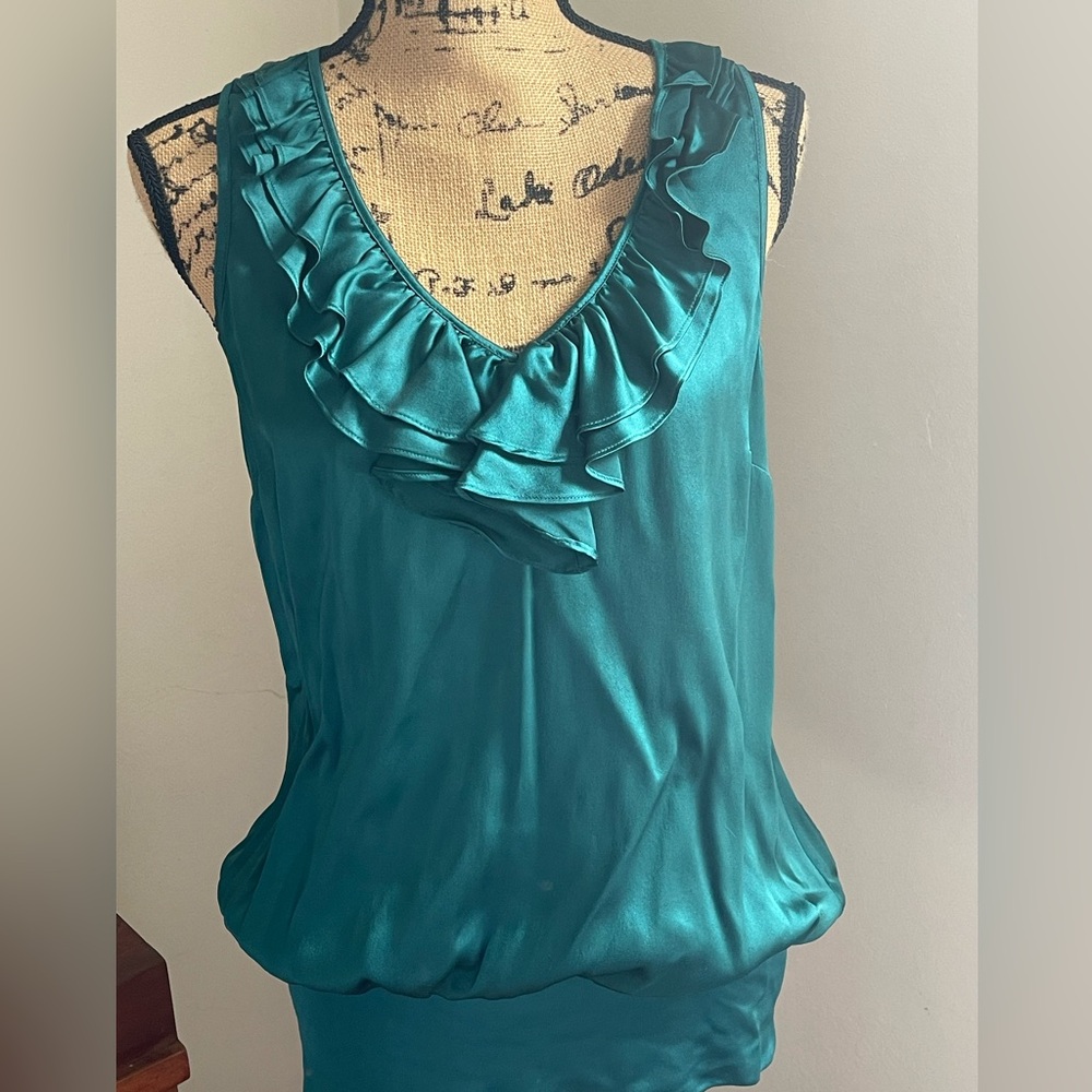 Silk Ruffled Teal Racer-back Arden B. Tank Top